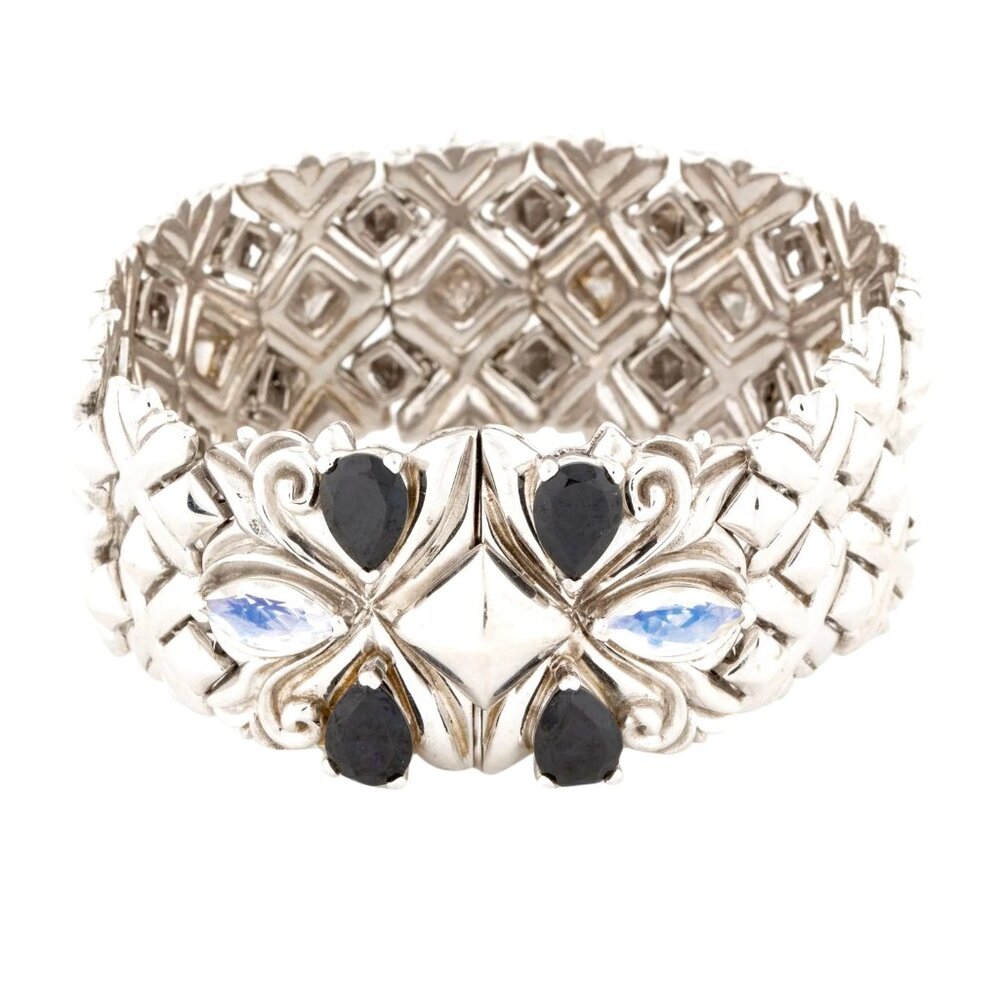 STEPHEN WEBSTER Sterling Silver Coated Quartz & Spinel Wide Bangle Bracelet